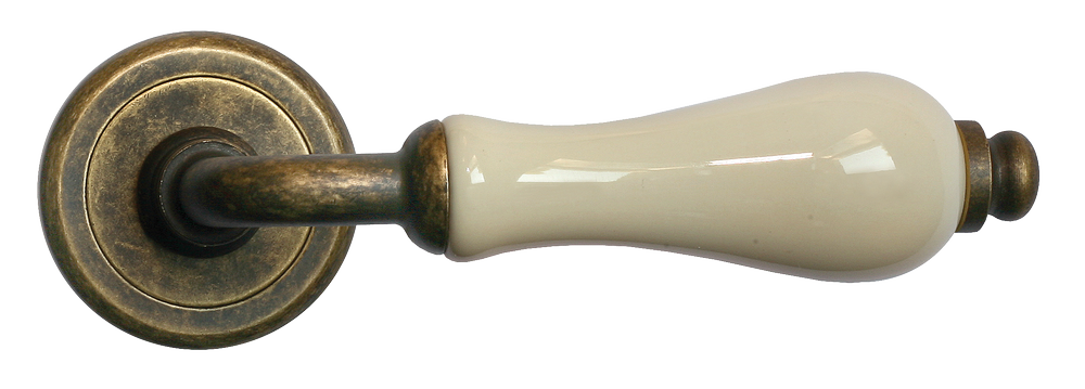 Ручка дверная CERAMICA R4 OBR/CHAMP раздельная на круглой розетке, цвет - бронза/шампань, латунь фото купить в Хабаровске