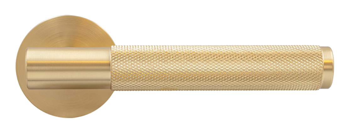 Ручка дверная AZRIELI MH-57-R6T MSG раздельная на круглой розетке, цвет матовый сатинированный золото, ЦАМ фото купить в Хабаровске