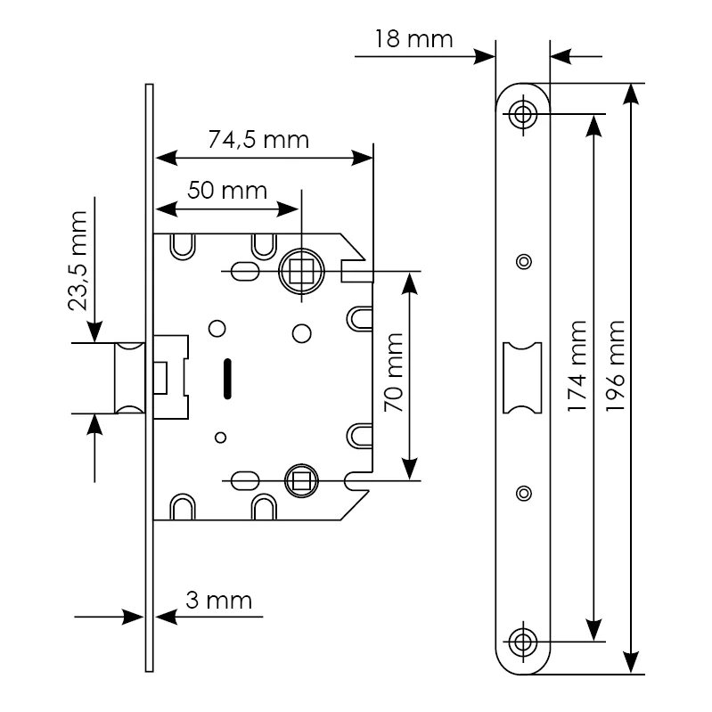 Защелка межкомнатная 1870P SN -IND SP-1 с ответной планкой, бесшумная сантехническая, цвет никель фото купить в Хабаровске