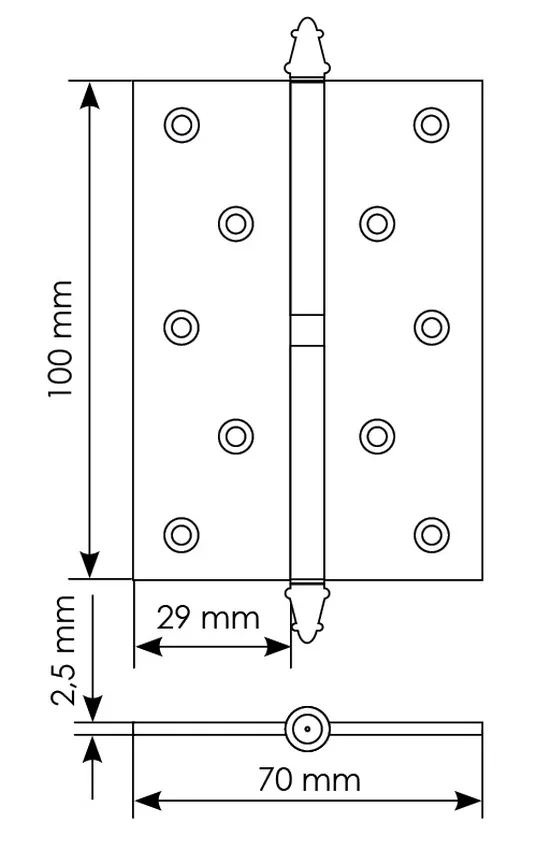 Петля разъемная стальная MS 100X70X2.5 L SG левая, врезная, цвет матовая латунь, сталь фото купить в Хабаровске