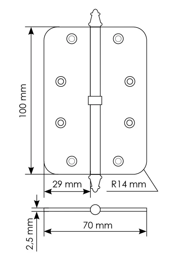 Петля разъемная MS-C 100X70X2.5 SG L левая с коронкой скругленная, врезная, цвет мат.золото, сталь фото купить в Хабаровске