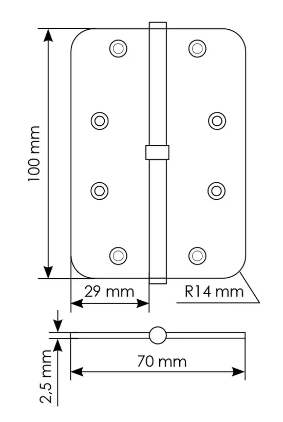 MSD-C 100X70X2.5 AB R, петля стальная скругленная правая без коронки, цвет - бронза фото купить в Хабаровске