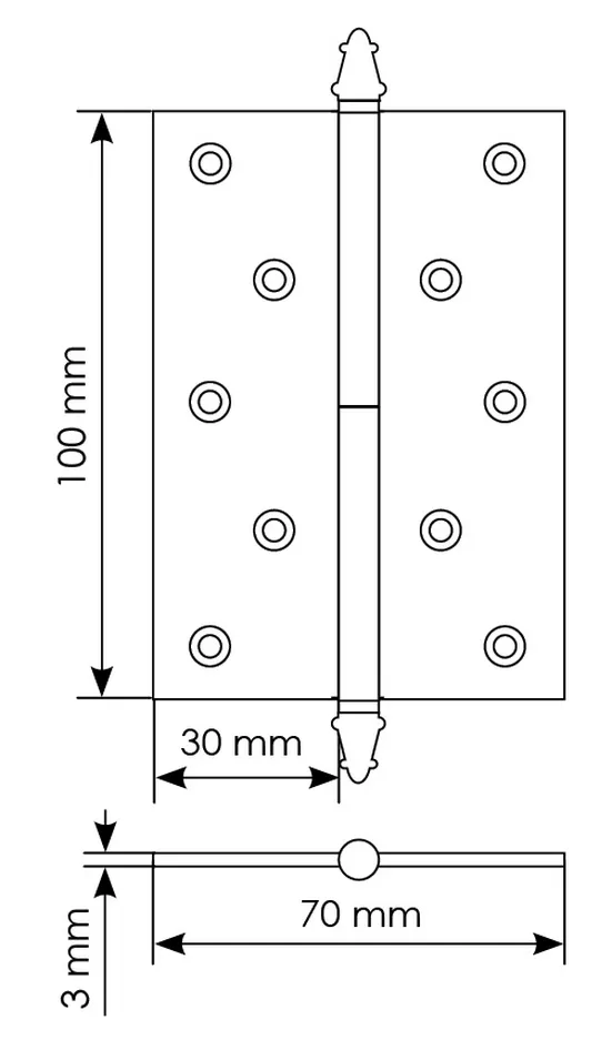 Петля разъемная латунная карточная  MB 100X70X3 SC R C с коронкой правая, врезная, цвет матовый хром фото купить в Хабаровске