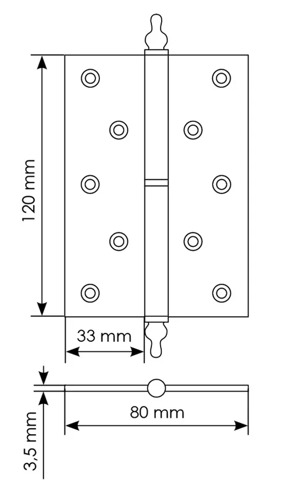 Петля карточная разъемная латунная MB 120X80X3.5 SG L C с коронкой левая, верзная, цвет матовое золото фото купить в Хабаровске