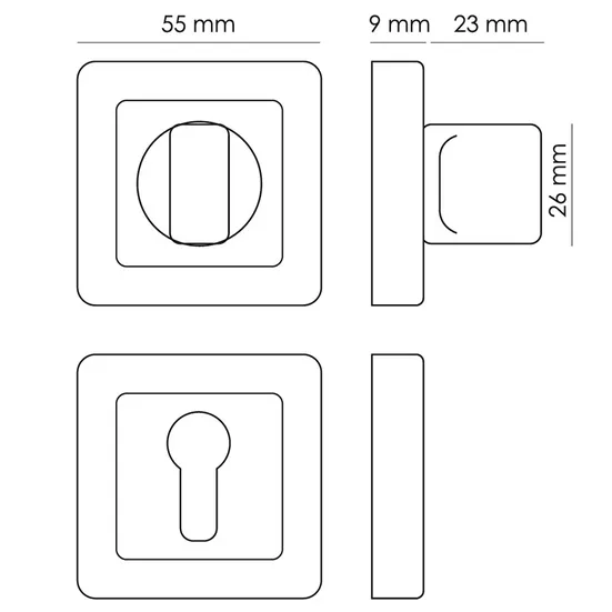 Завертка сантехническая MH-WC-S55 GR/PC квадратная цвет графит/хром фото купить в Хабаровске